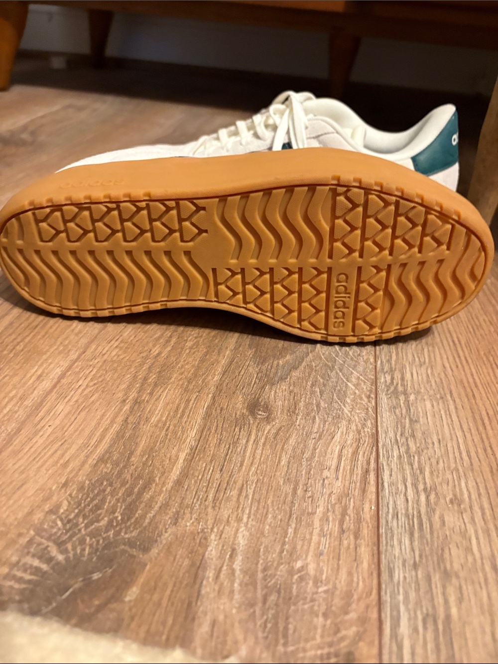 adidas Women's Off-White Suede Sneakers with Pink and Teal Stripes and Gum Sole - Picture 4 of 5